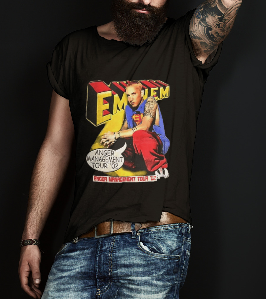 Eminem Anger Management Tour 02 Superman Tattoo 3D Block Letters Vintage 2000s T-Shirt