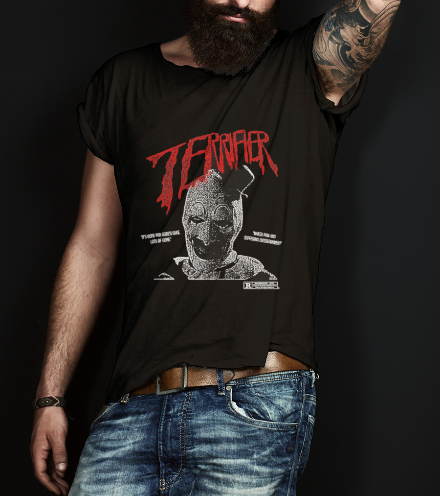 Terrifier Official Art Clown Grim Imagery Horror Cult Video Nsfw Warning T-Shirt