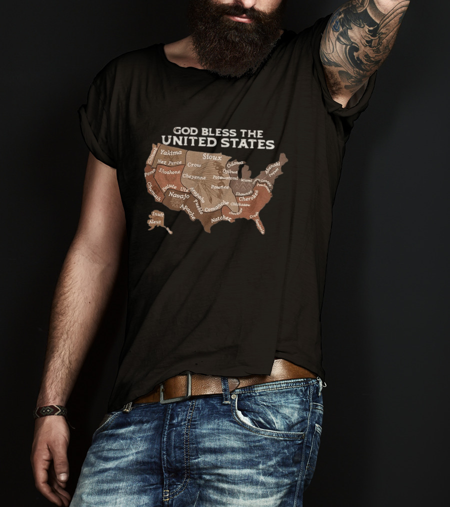 God Bless The USA Native American Tribes Map United States Heritage T-Shirt