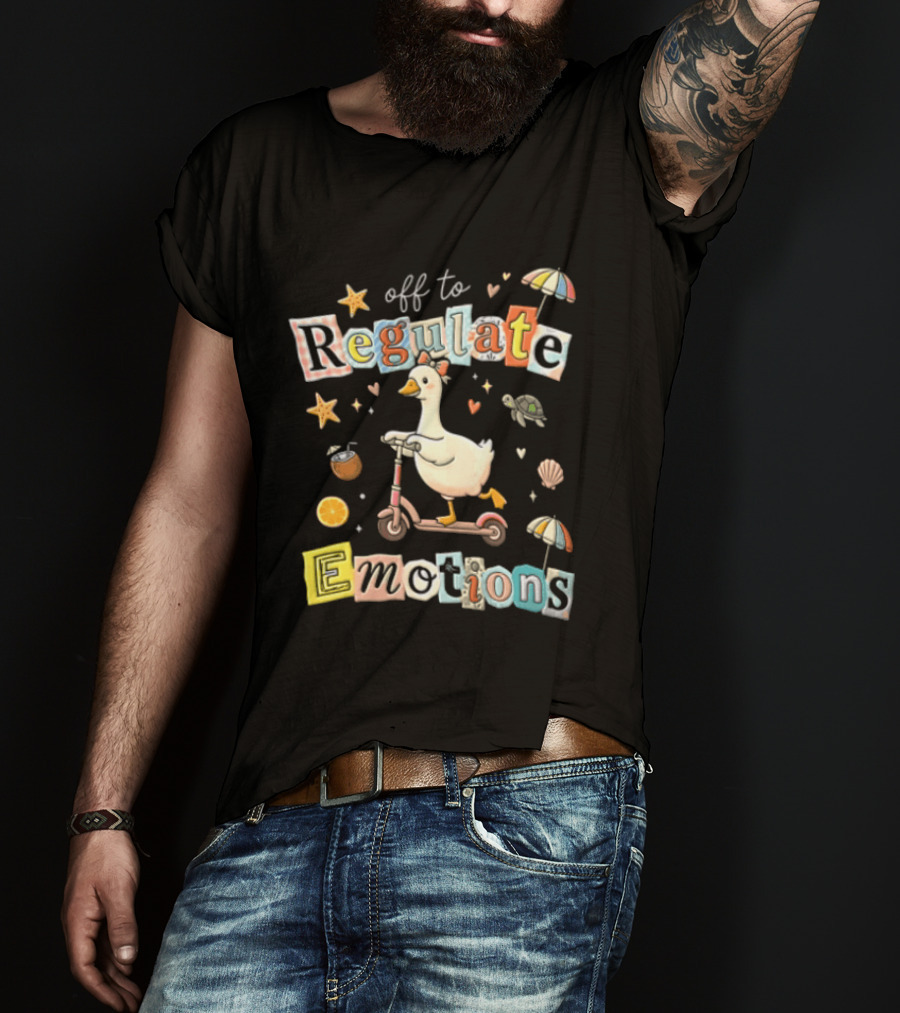 Off To Regulate Emotions Goose Scooter Ride With Tropical Beach T-Shirt