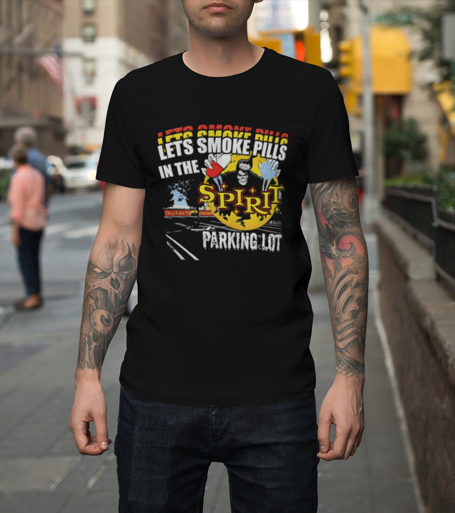 Let's Smoke Pills In The Spirit Halloween Parking Lot Grim Reaper Skeleton Holding Capsule Yellow Flames T-Shirt