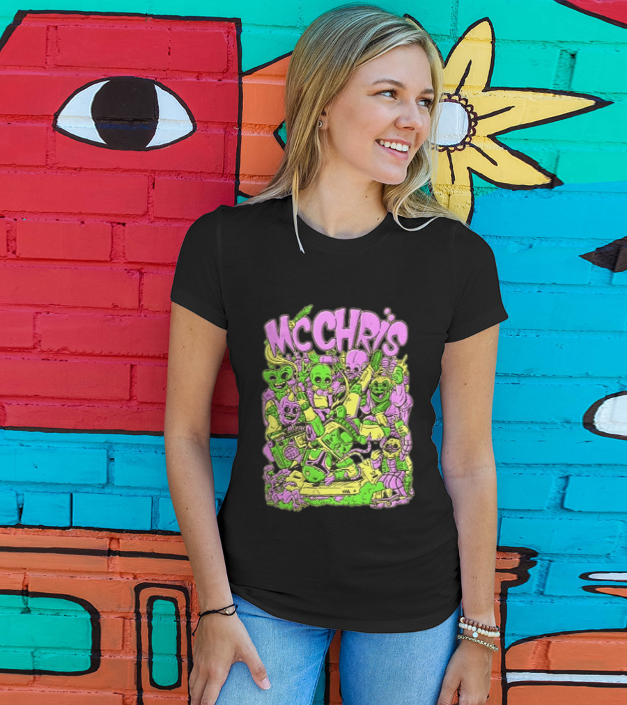 MC Chris Cartoon Characters Party Alien Boombox Fun T-Shirt