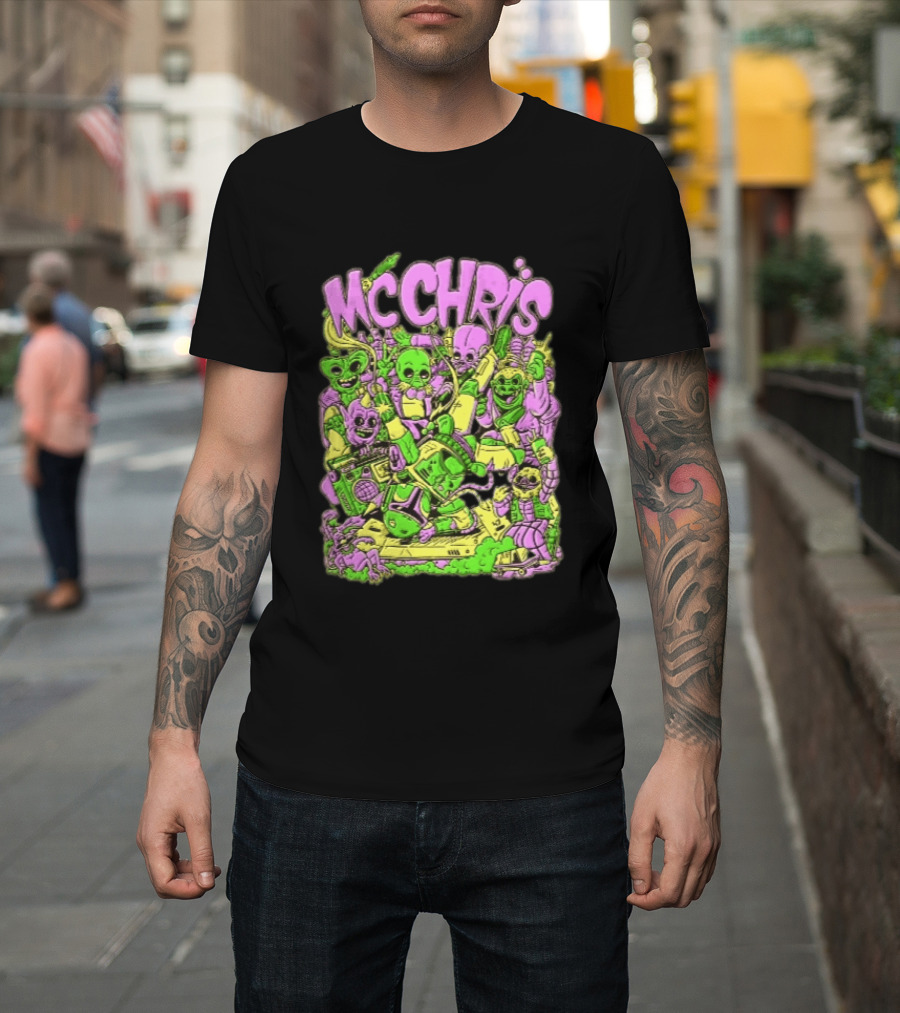 MC Chris Cartoon Characters Party Alien Boombox Fun T-Shirt