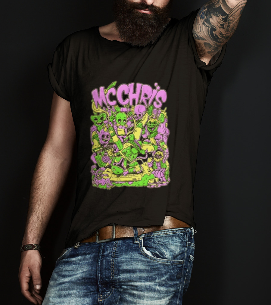 MC Chris Cartoon Characters Party Alien Boombox Fun T-Shirt