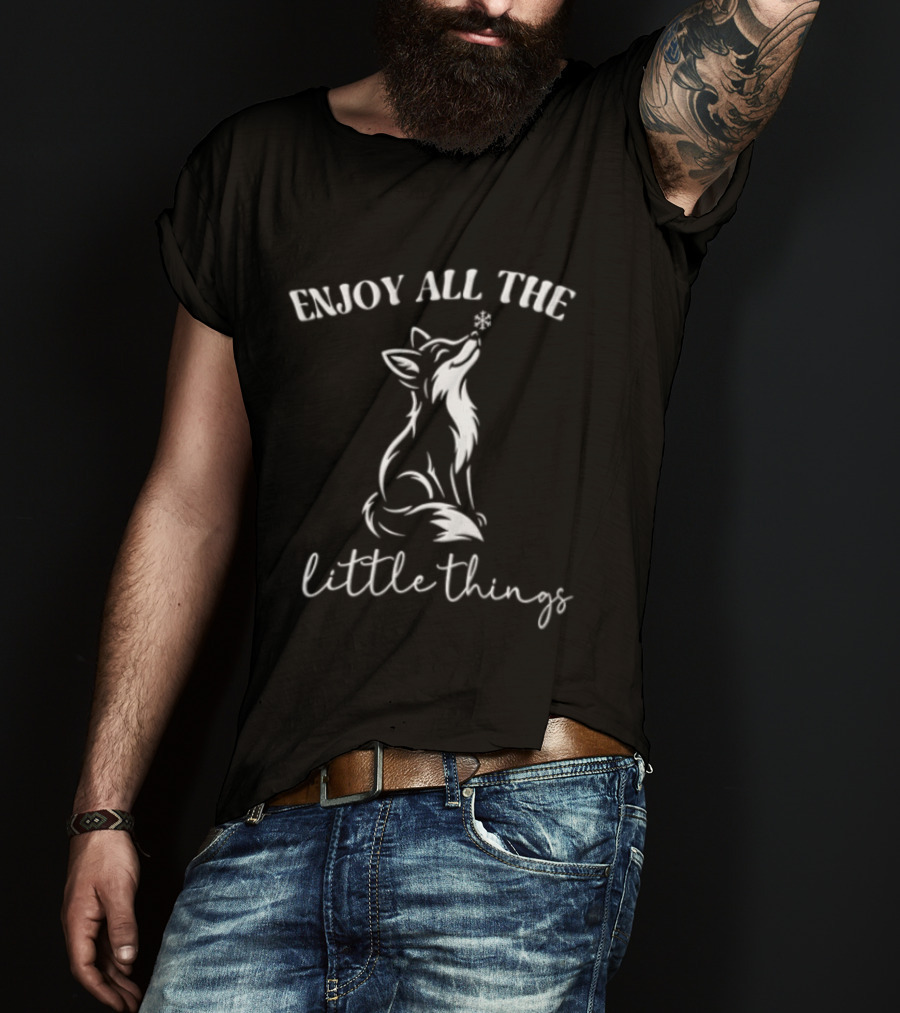 Wolf Enjoy All The Little Things Wording With Howling T-Shirt