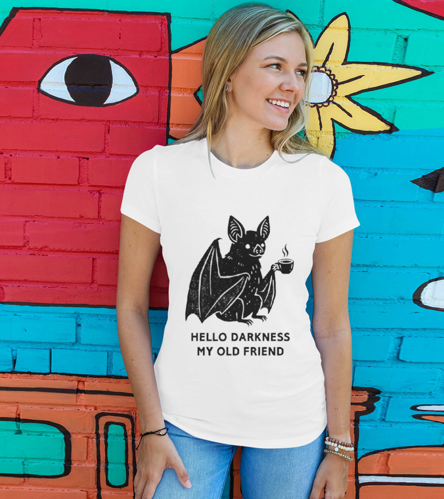 Bat With Coffee Hello Darkness My Old Friend T-Shirt