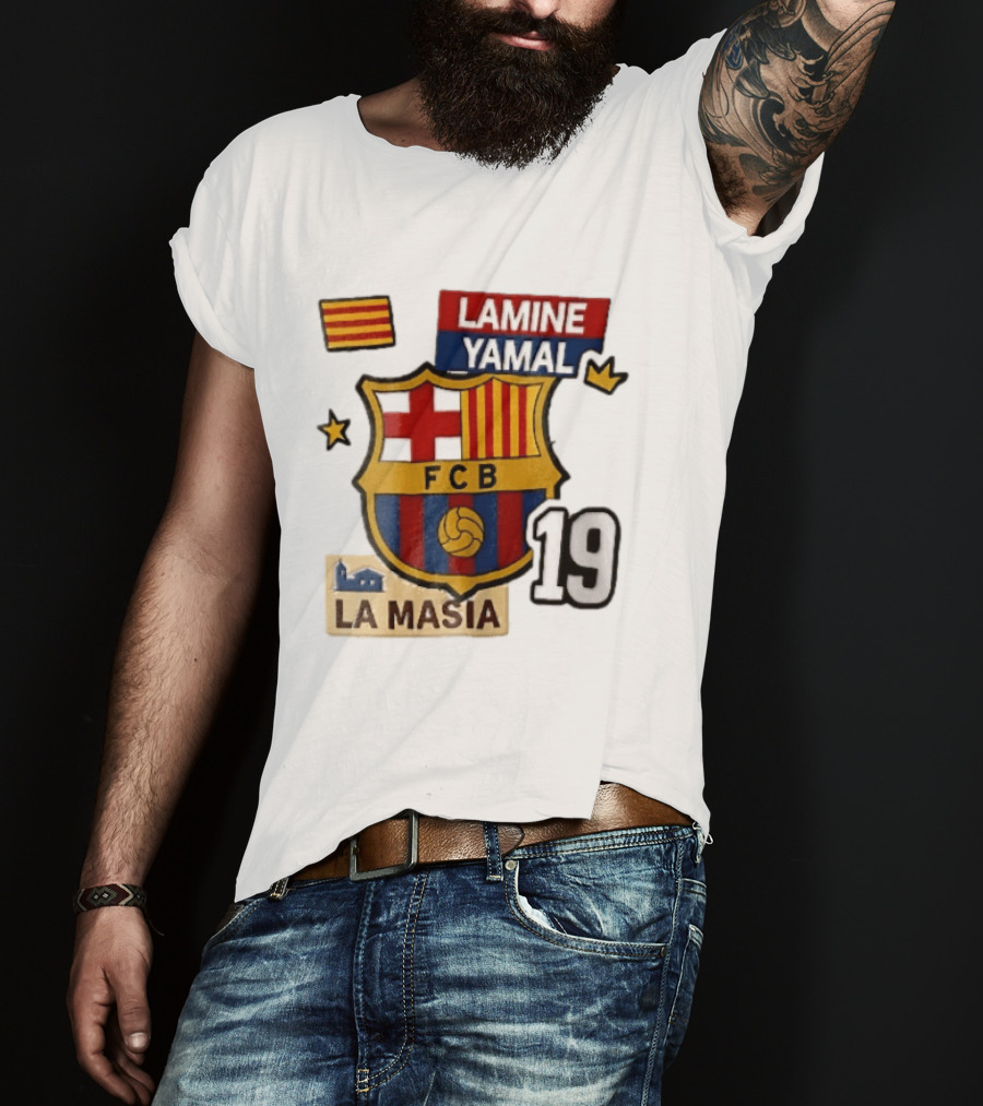 FC Barcelona FCB Lamine Yamal La Masia Number 19 Crown Flag T-Shirt