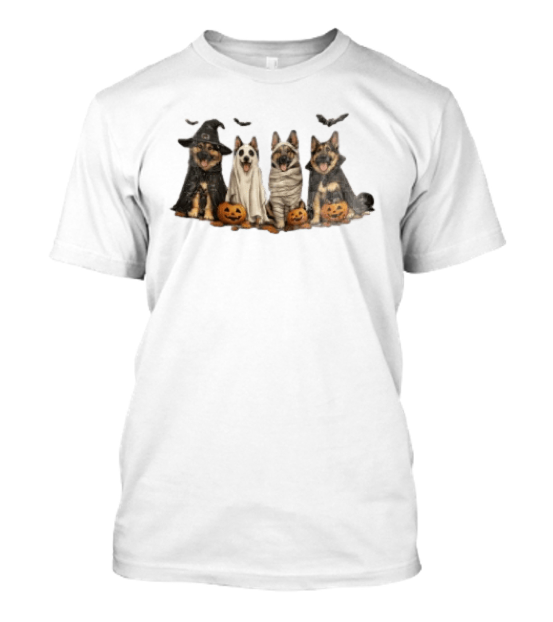 German Shepherd Ghost Witch Mummy Halloween Pumpkins T-Shirt