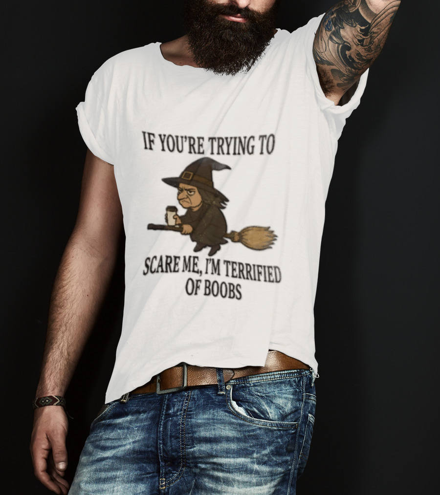 Witch Humor If You're Trying To Scare Me I'm Terrified Of Boobs Broomstick Flying T-Shirt