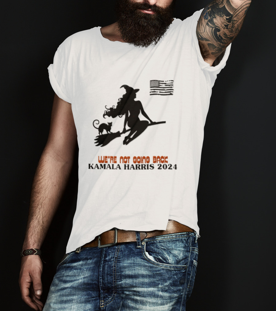 Kamala Harris 2024 Witch Cat We're Not Going Back Halloween T-Shirt
