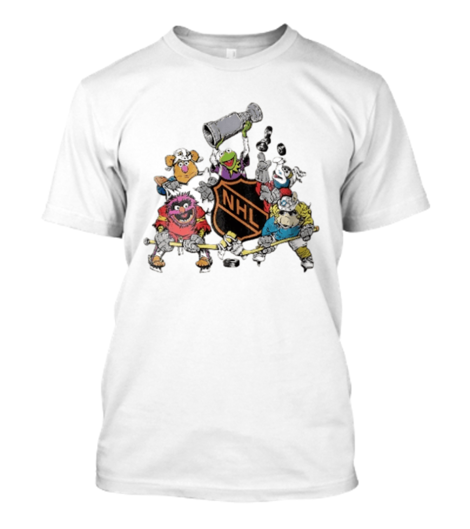 NHL Muppets Characters With Hockey Gear And Stanley Cup T-Shirt