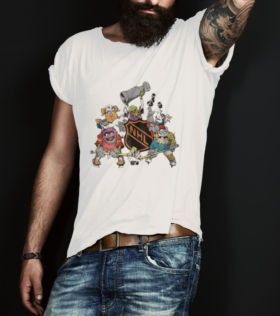 NHL Muppets Characters With Hockey Gear And Stanley Cup T-Shirt