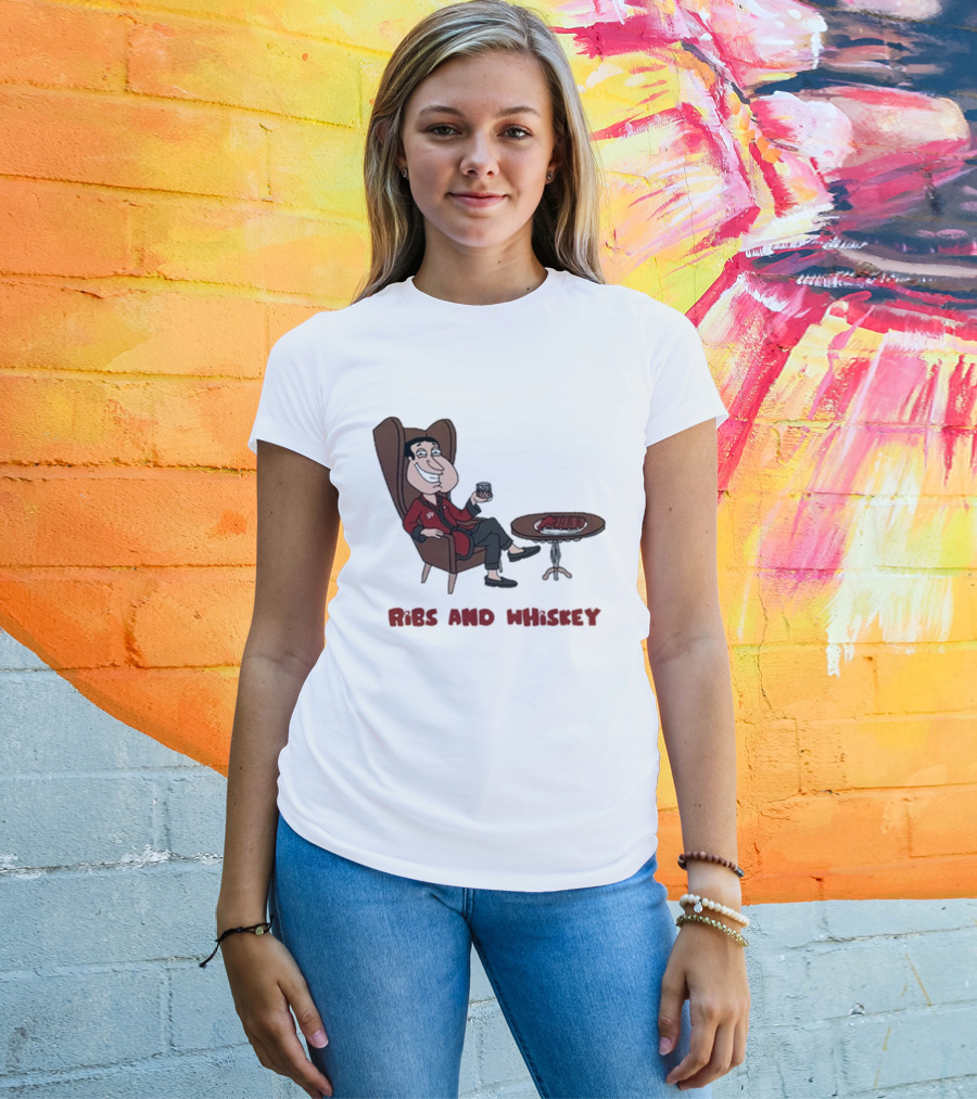Ribs And Whiskey Cartoon Character With Drink T-Shirt