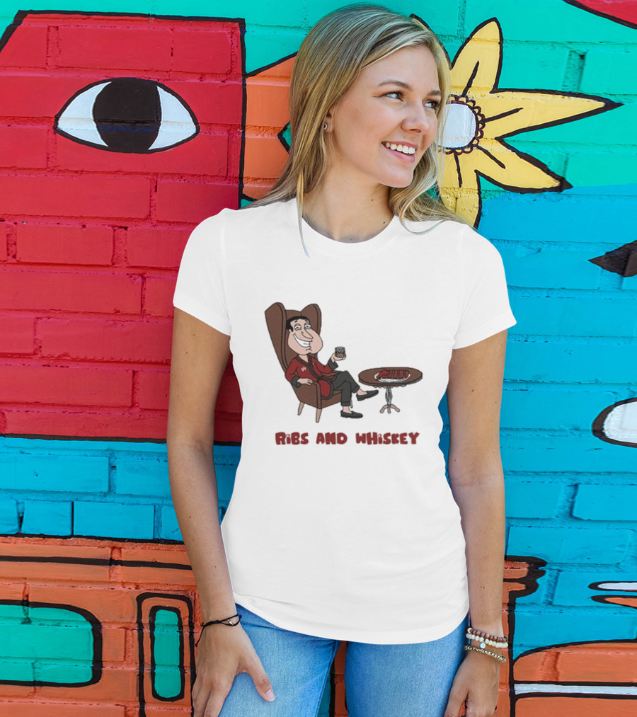 Ribs And Whiskey Cartoon Character With Drink T-Shirt