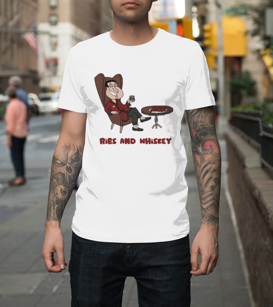 Ribs And Whiskey Cartoon Character With Drink T-Shirt