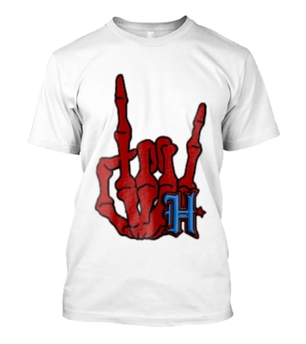 Red Skeleton Hand Sign With Blue H T-Shirt