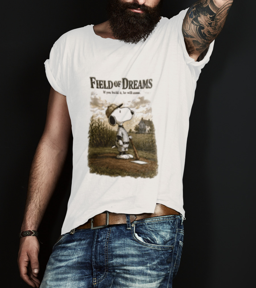 Snoopy Field Of Dreams If You Build It He Will Come Baseball Scene T-Shirt