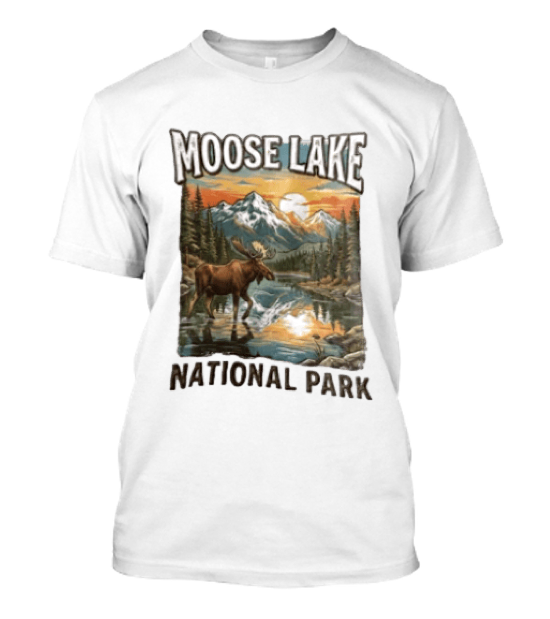 Moose Lake National Park Moose In Water Scenic Mountain Landscape T-Shirt