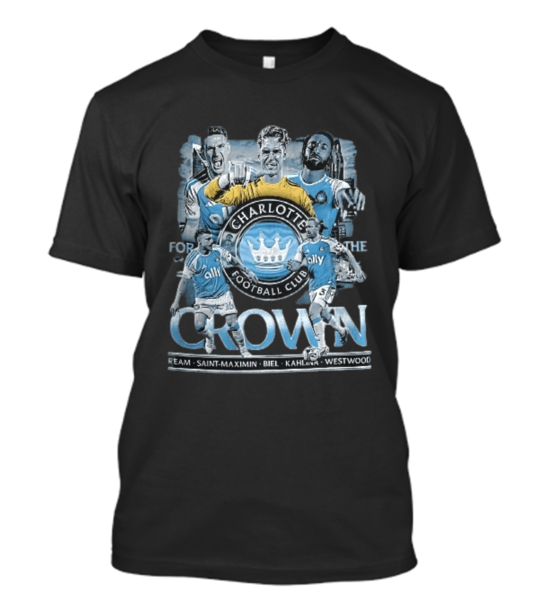 Charlotte Football Club Crown Ream Saint Maximin Biel Kahlina Westwood Players Celebrating T-Shirt