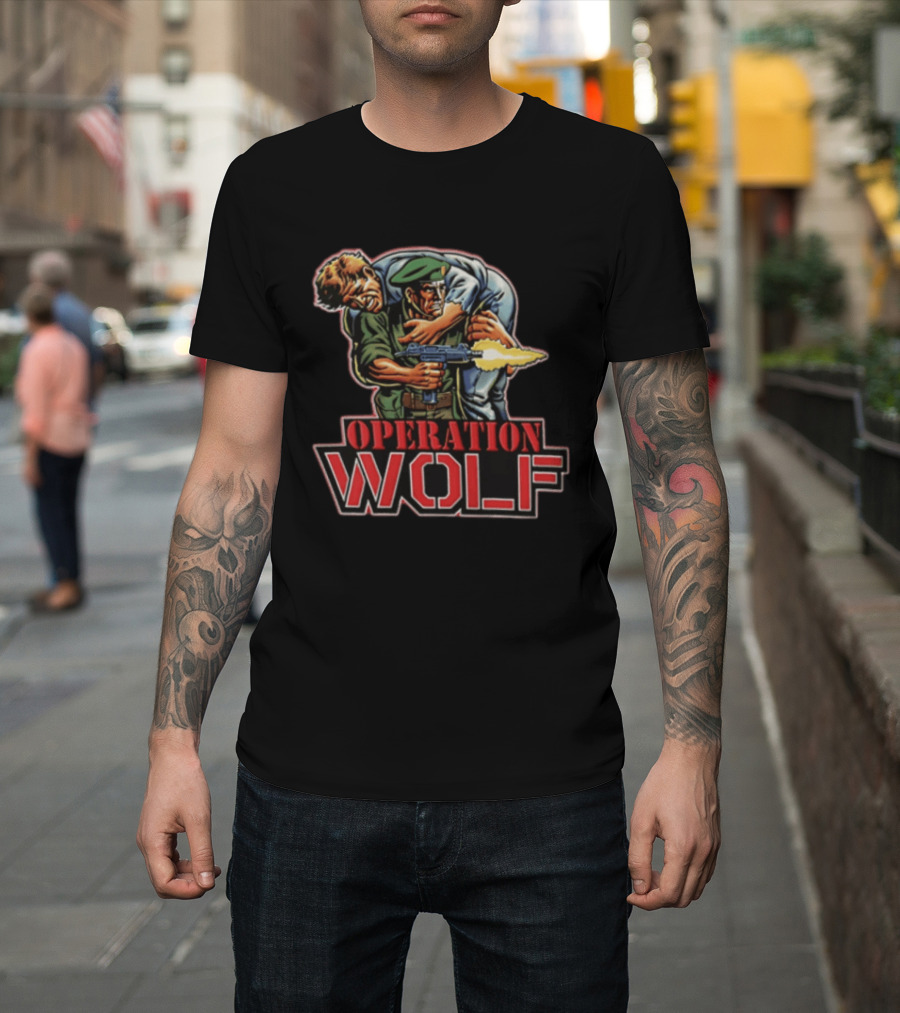 Operation Wolf Arcade Game Cover Art Soldier Carrying Comrade T-Shirt