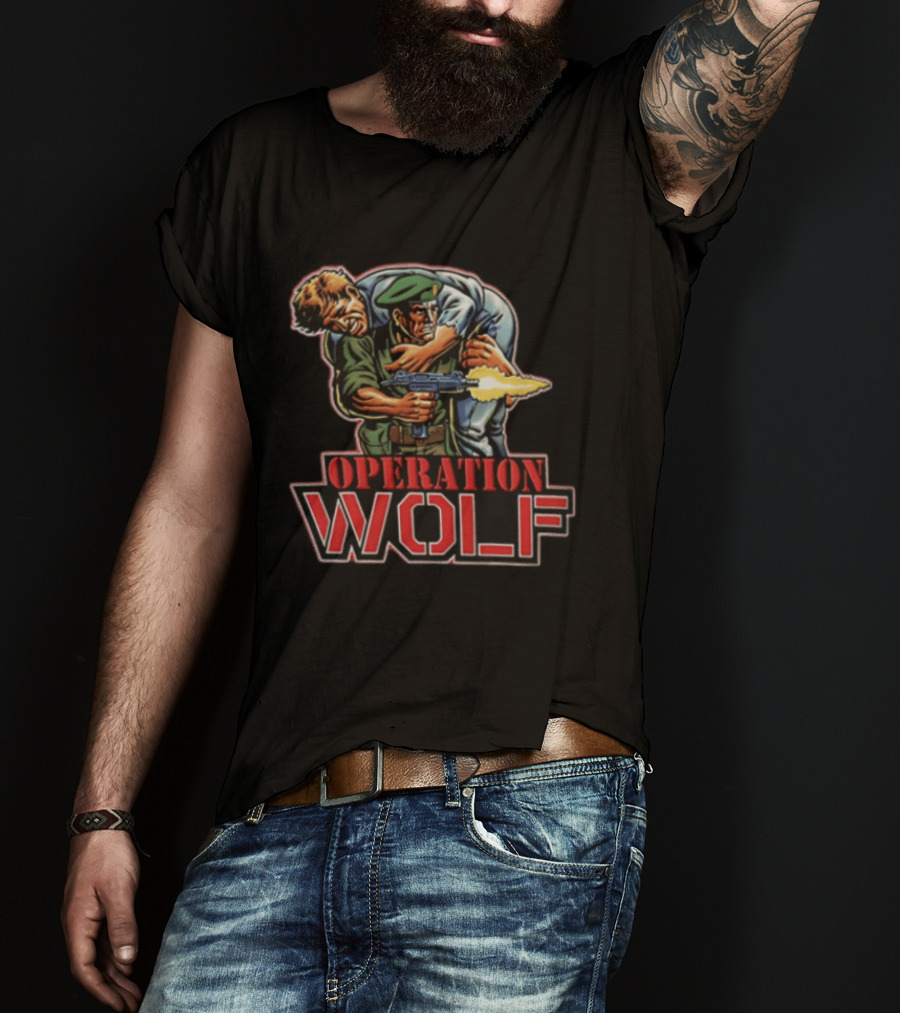 Operation Wolf Arcade Game Cover Art Soldier Carrying Comrade T-Shirt