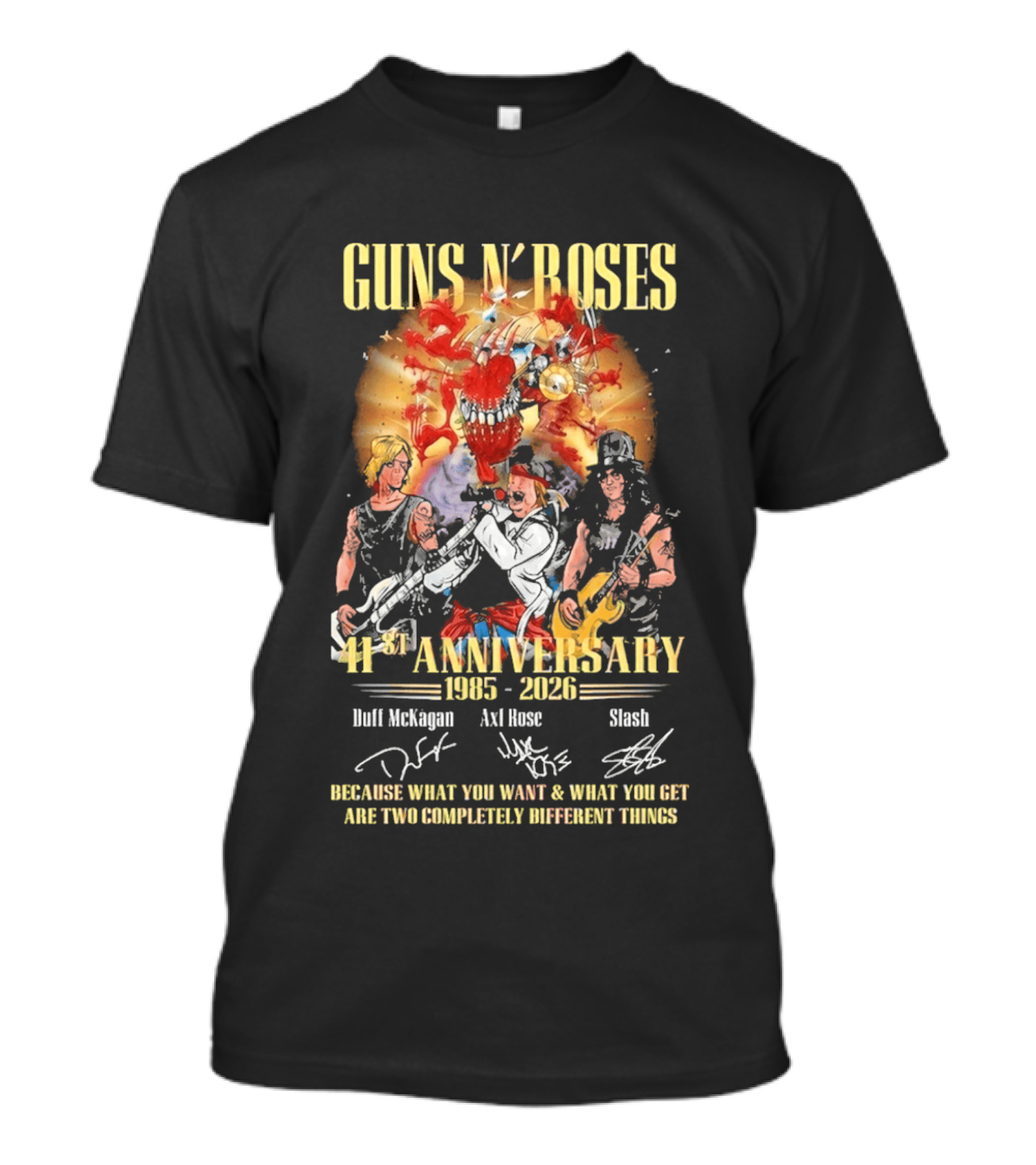 Guns N' Roses 41st Anniversary 1985 2026 Duff McKagan Axl Rose Slash Signatures T-Shirt