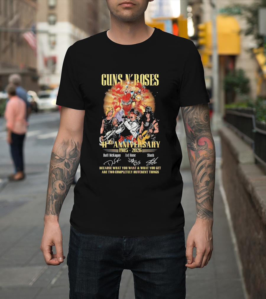 Guns N' Roses 41st Anniversary 1985 2026 Duff McKagan Axl Rose Slash Signatures T-Shirt