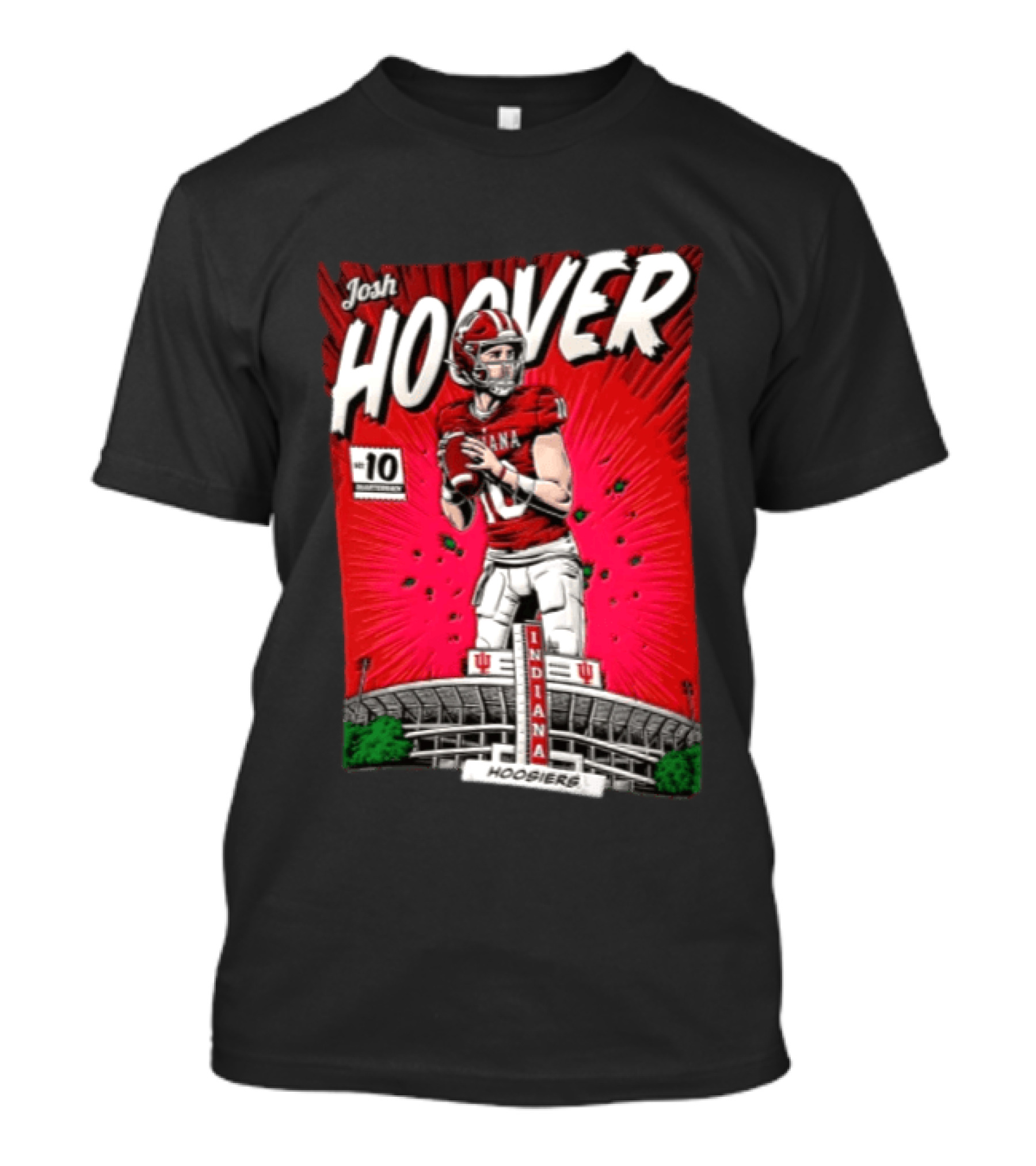 Josh Hoover Indiana Hoosiers #10 Comic Style Football Player Stadium T-Shirt