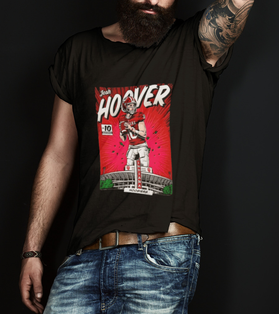 Josh Hoover Indiana Hoosiers #10 Comic Style Football Player Stadium T-Shirt