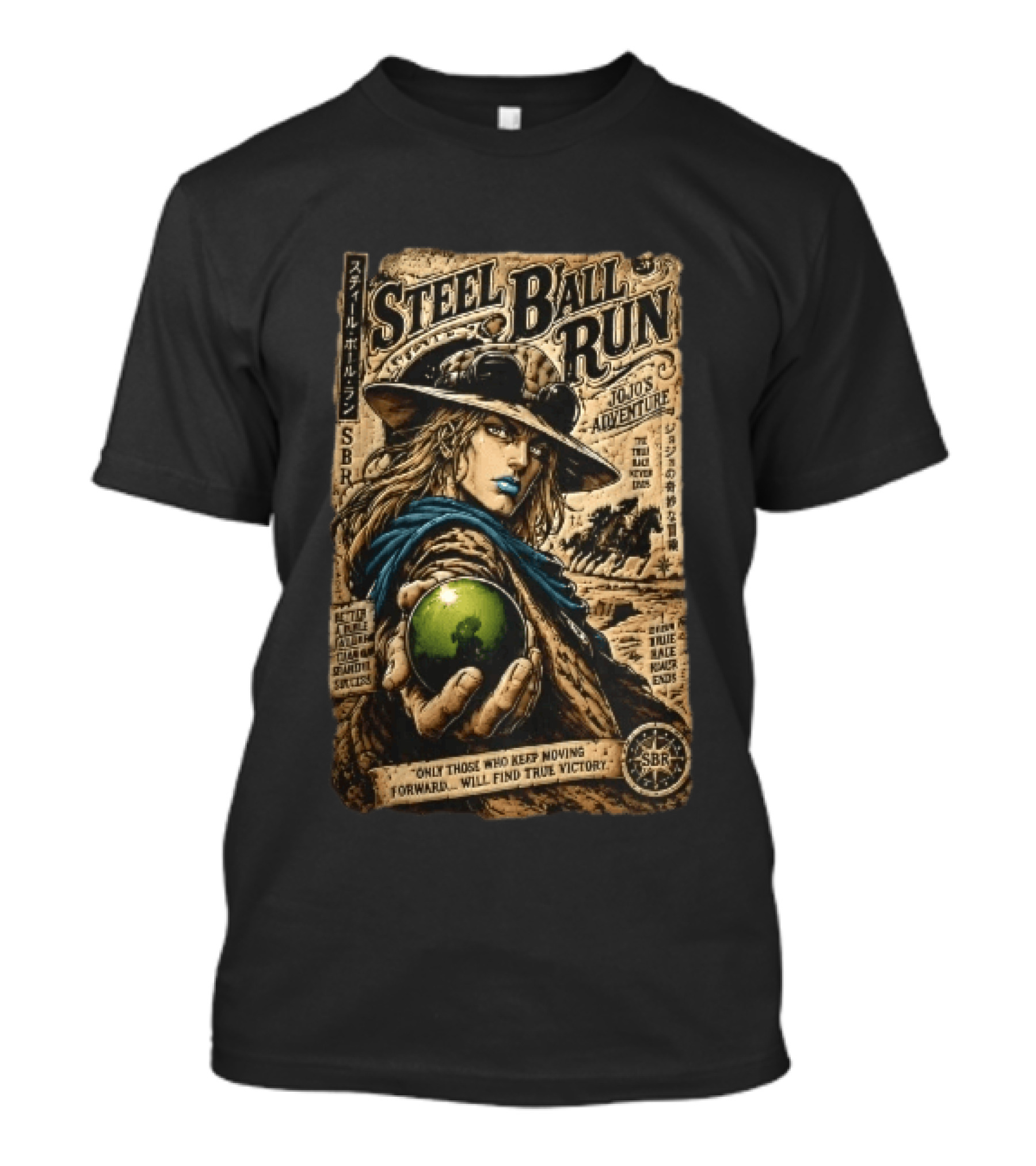 Steel Ball Run Jojo's Adventure Gyro Zeppeli Holding Steel Ball Desert Motif SBR True Man's World Ends Victory T-Shirt