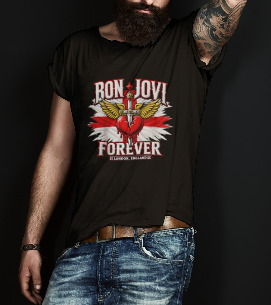 Bon Jovi Forever London England Wings And Sword T-Shirt