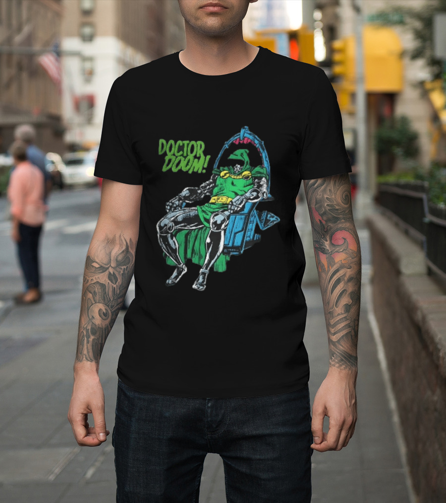Doctor Doom Seated On Throne Distressed Comic T-Shirt