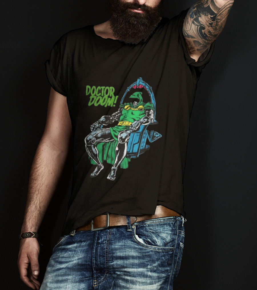 Doctor Doom Seated On Throne Distressed Comic T-Shirt