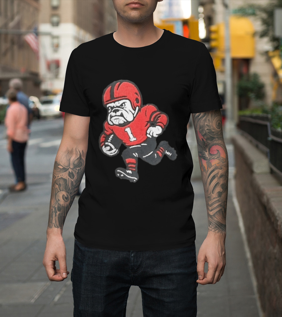 Georgia Bulldogs NCAA Cartoon Running Football Player Red Helmet Jersey Number 1 T-Shirt