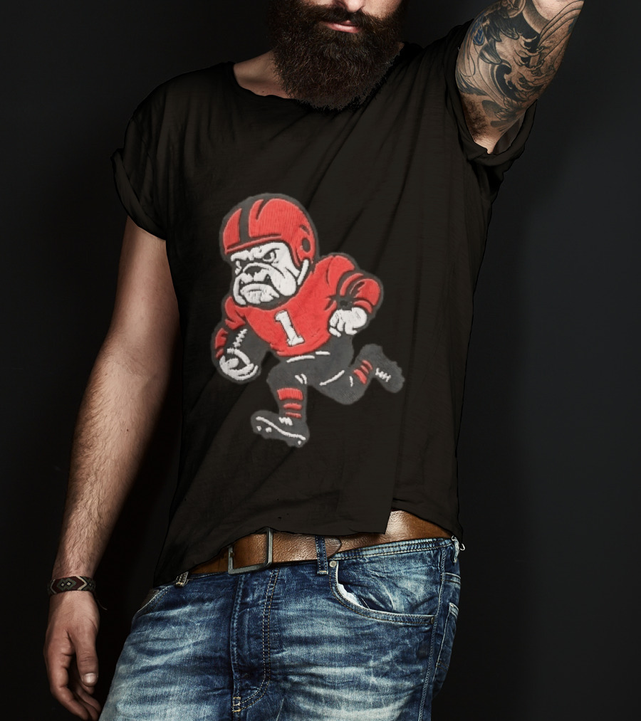 Georgia Bulldogs NCAA Cartoon Running Football Player Red Helmet Jersey Number 1 T-Shirt