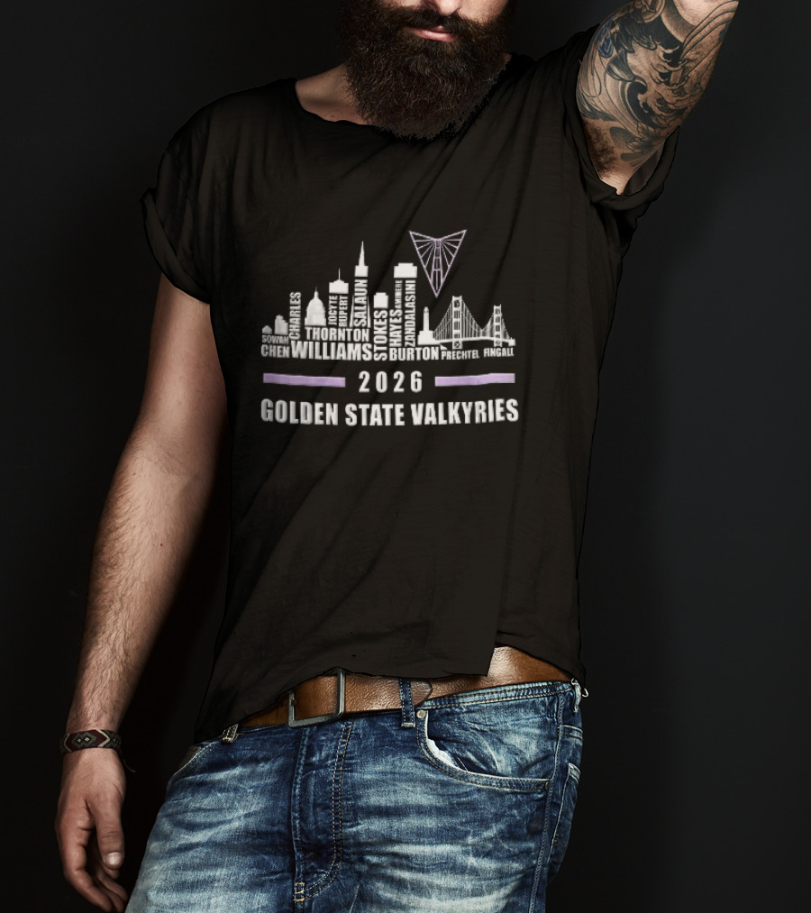 Golden State Valkyries 2026 San Francisco Skyline Bridge WNBA Sowah Chen T-Shirt