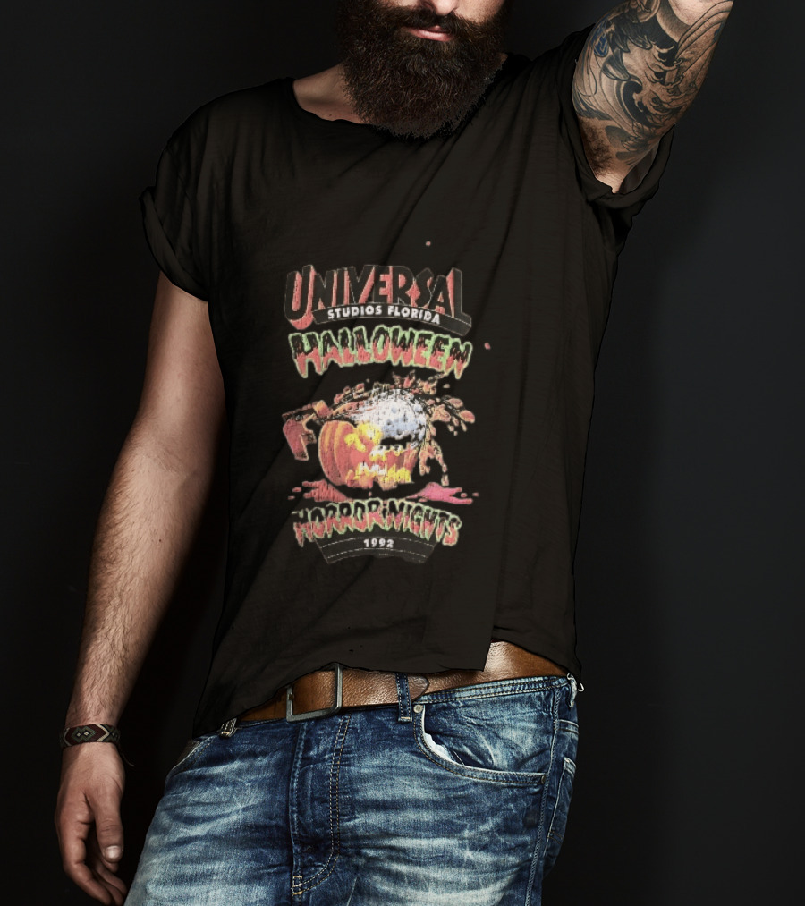 Universal Studios Florida Halloween Horror Nights 1992 Chainsaw Flaming Jack O Lantern T-Shirt