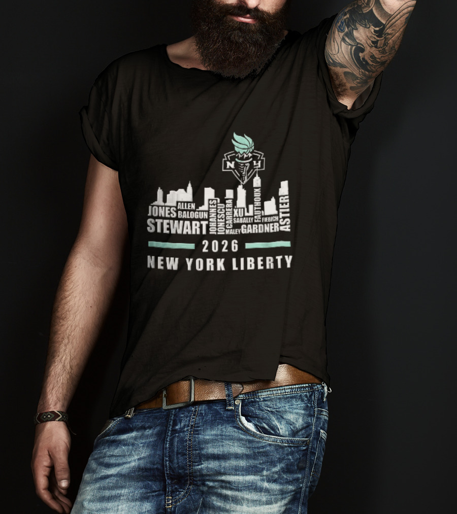 New York Liberty 2026 Jones Stewart New York Liberty City Skyline WNBA Torch T-Shirt