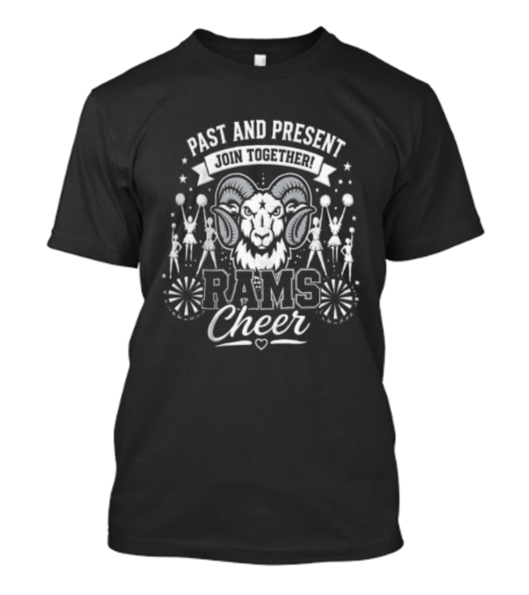 Past And Present Join Together Rams Cheer Pom Poms And Stars T-Shirt