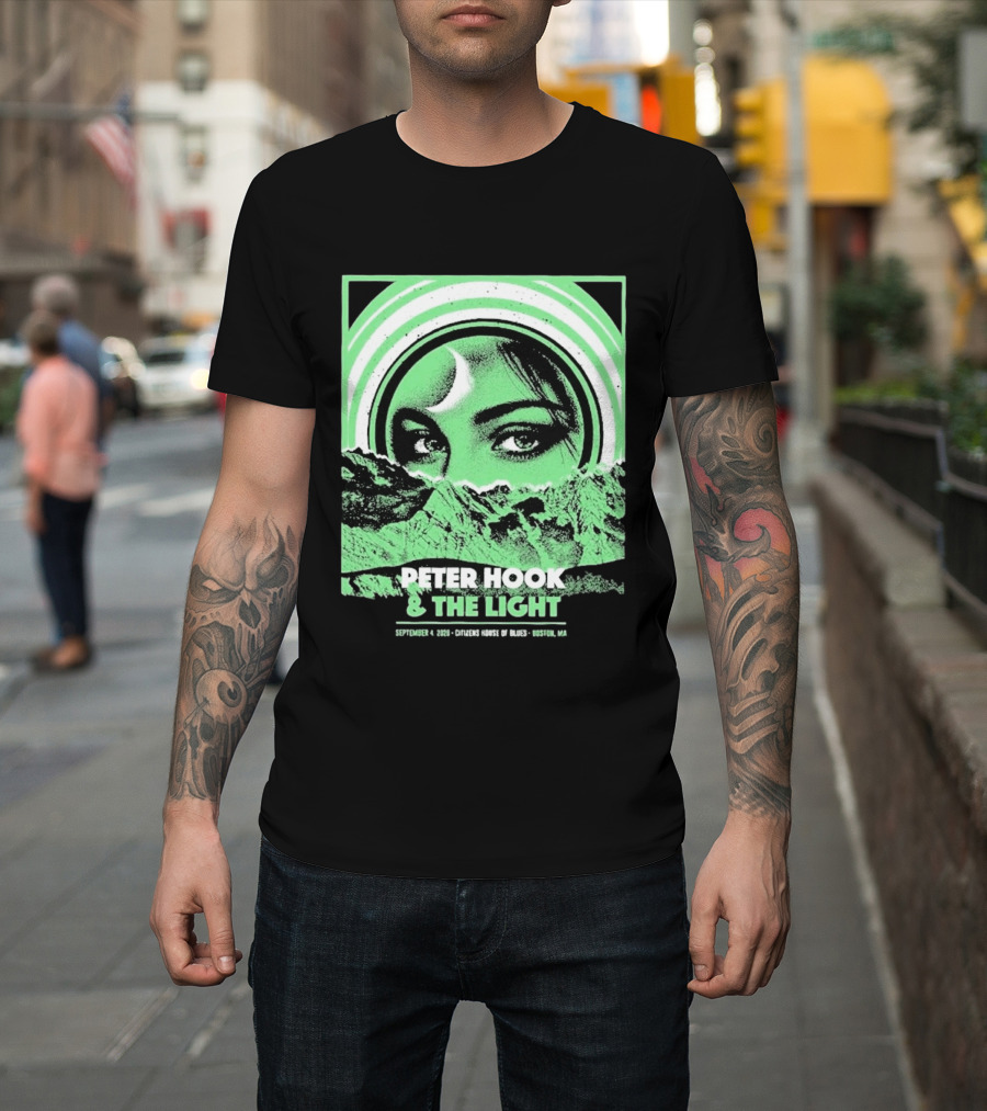 Peter Hook And The Light Boston MA Citizens House Of Blues September 4 2026 Event Crescent Moon Woman's Eyes Green Mountains T-Shirt