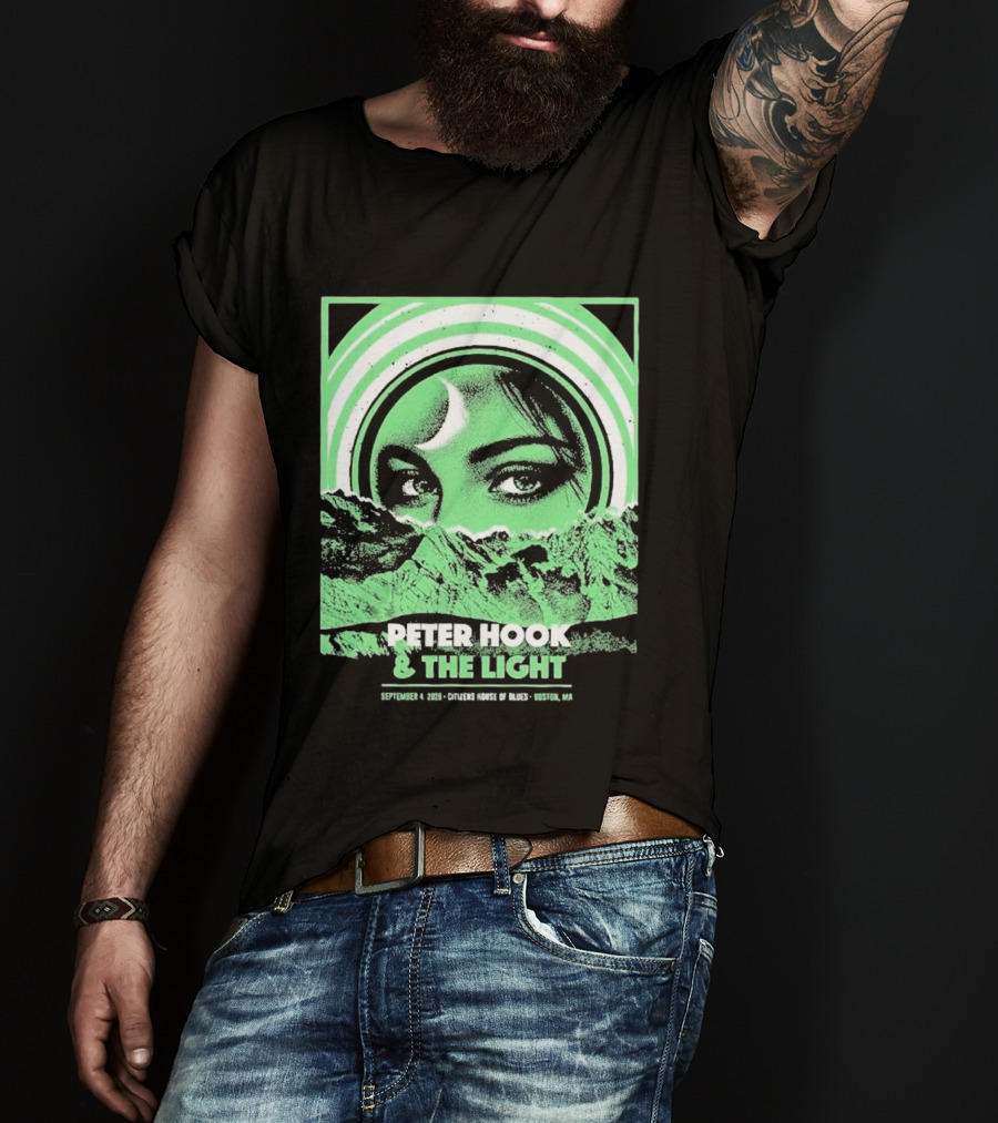 Peter Hook And The Light Boston MA Citizens House Of Blues September 4 2026 Event Crescent Moon Woman's Eyes Green Mountains T-Shirt
