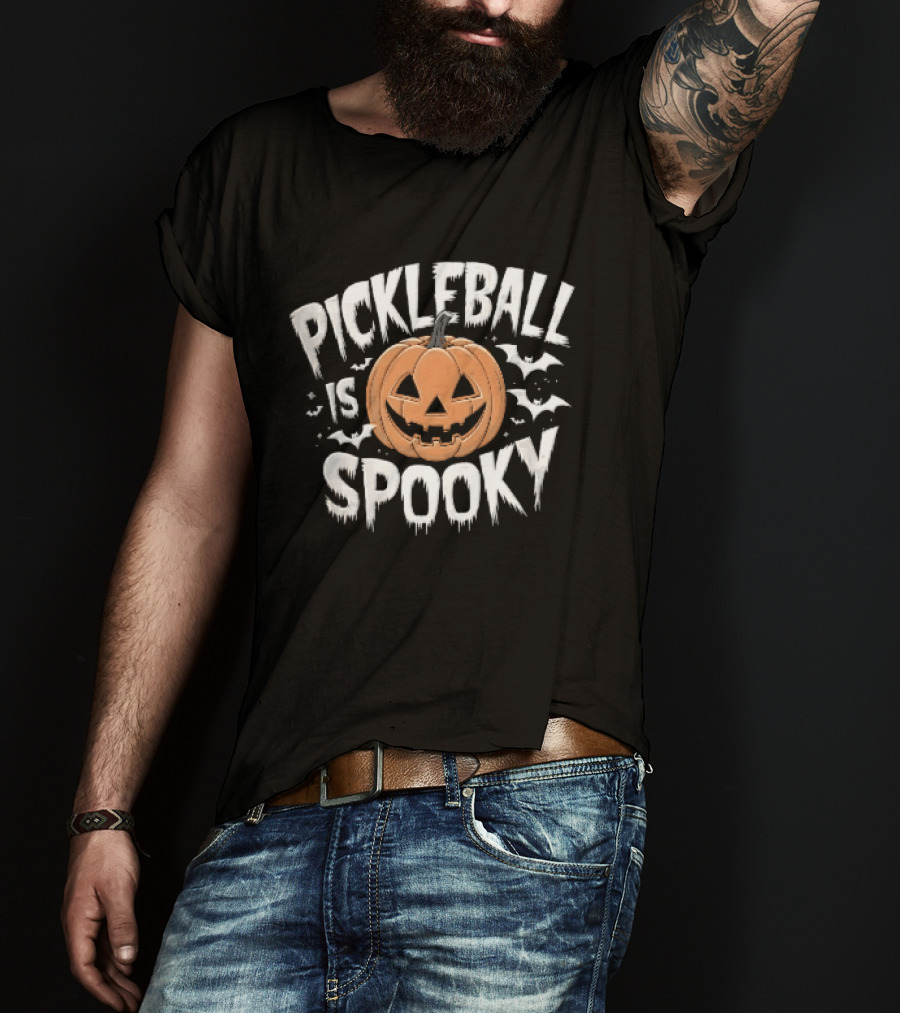 Pickleball Is Spooky Halloween Pumpkin Bat Fun T-Shirt
