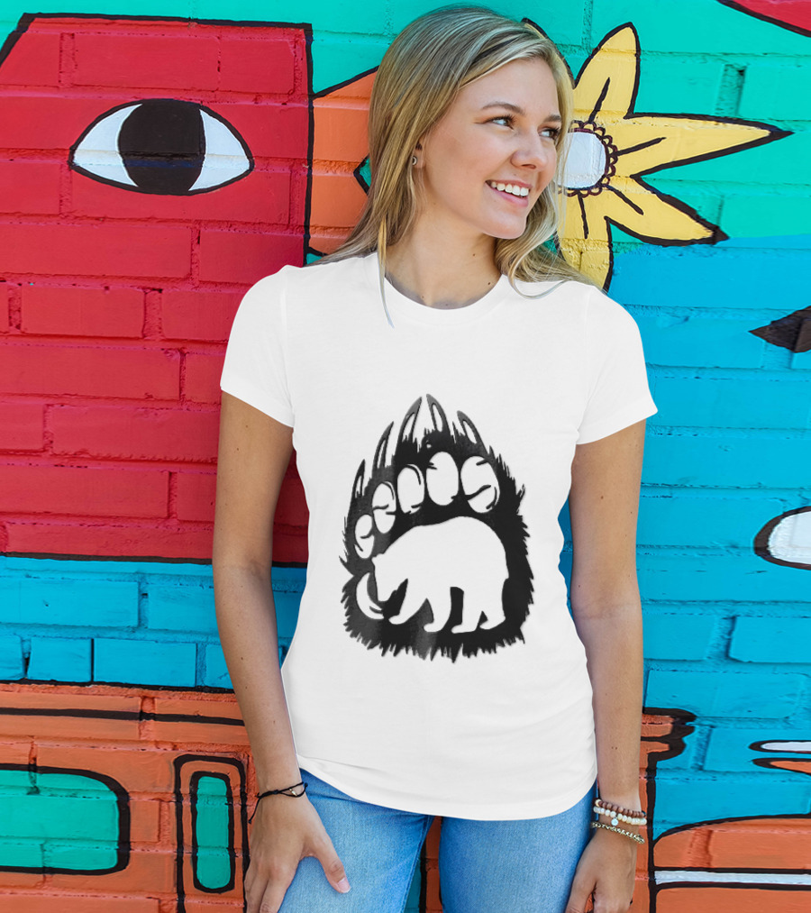 Black Sharp Clawed Grizzly Bear Paw Walking Silhouette Animal Print T-Shirt