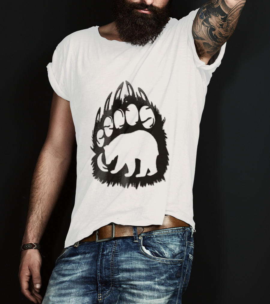 Black Sharp Clawed Grizzly Bear Paw Walking Silhouette Animal Print T-Shirt