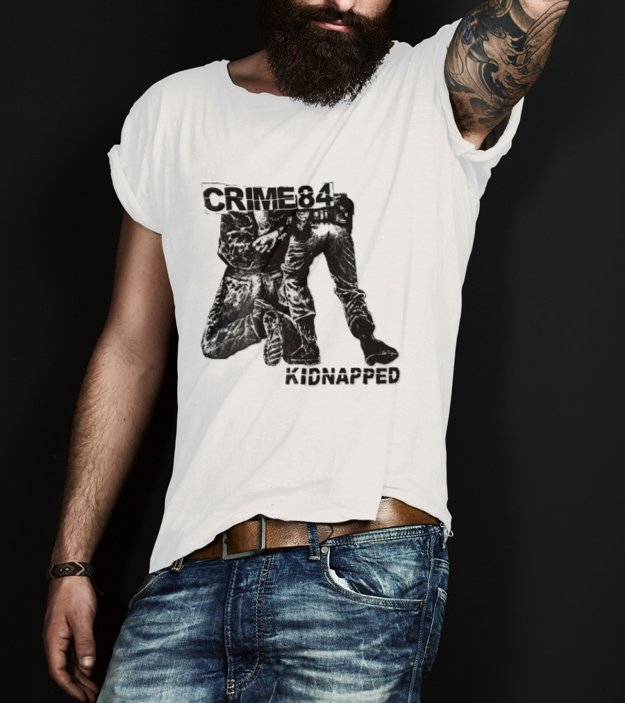Crime 84 Kidnapped Kneeling Handcuffed Person Police Officer Sketch T-Shirt