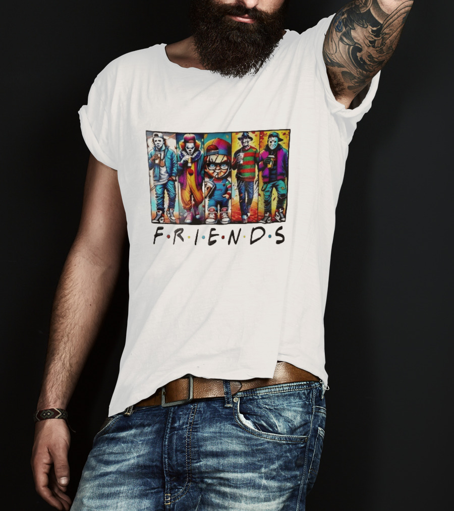 Friends TV Show Horror Movie Characters Coffee Cartoon T-Shirt