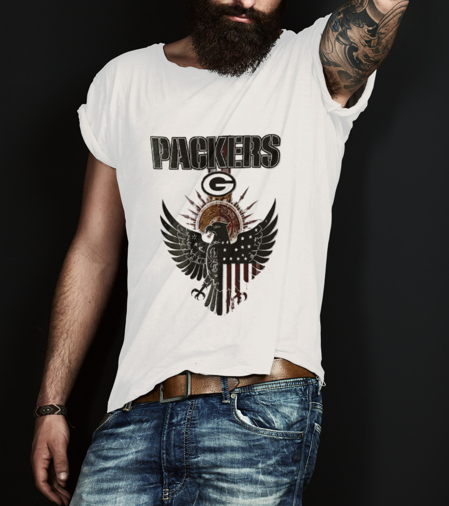 Packers Green Bay Eagle American Flag Aztec Sun T-Shirt