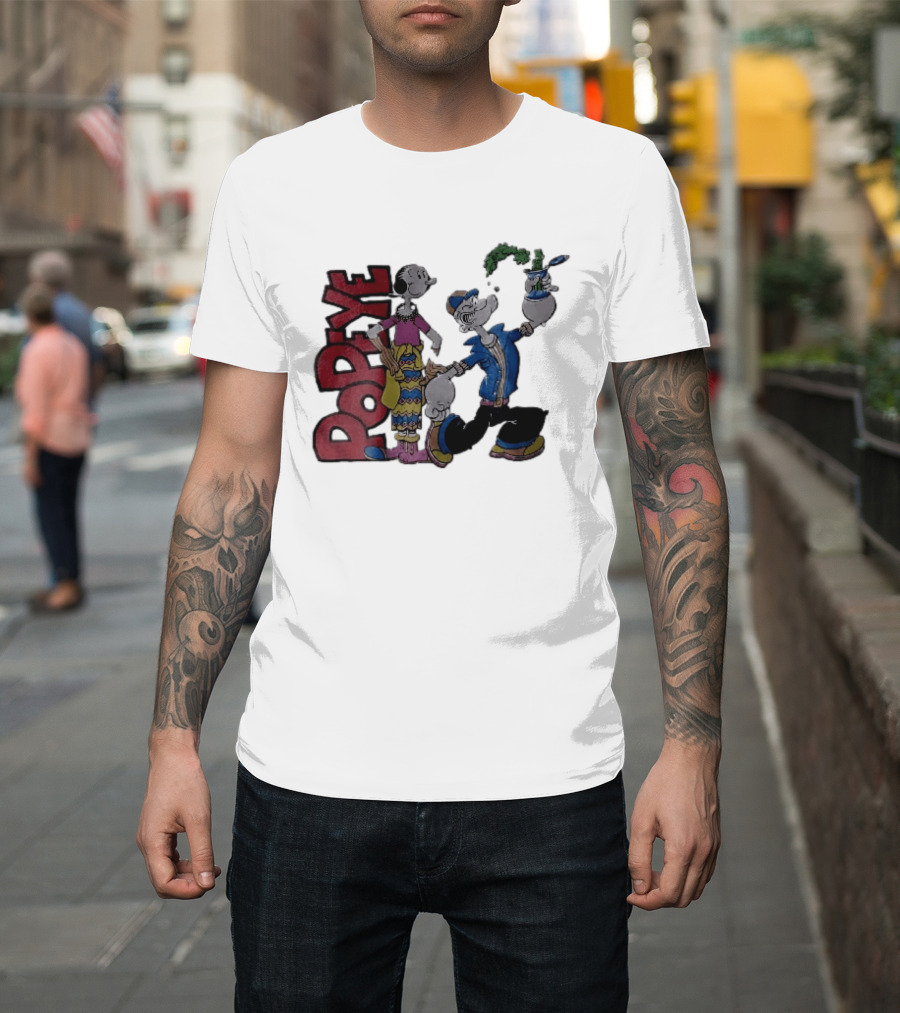 Popeye Cartoon Character With Olive Oyl Squeezing Spinach Can T-Shirt