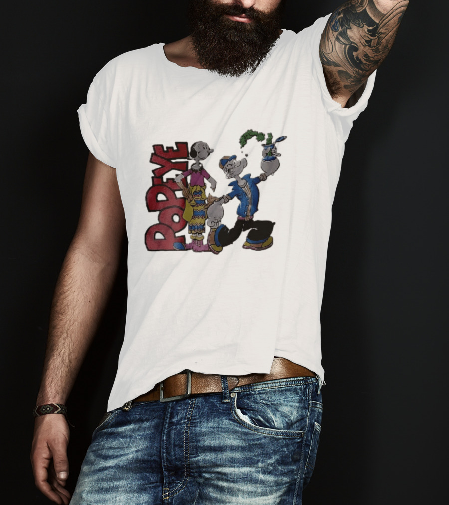 Popeye Cartoon Character With Olive Oyl Squeezing Spinach Can T-Shirt