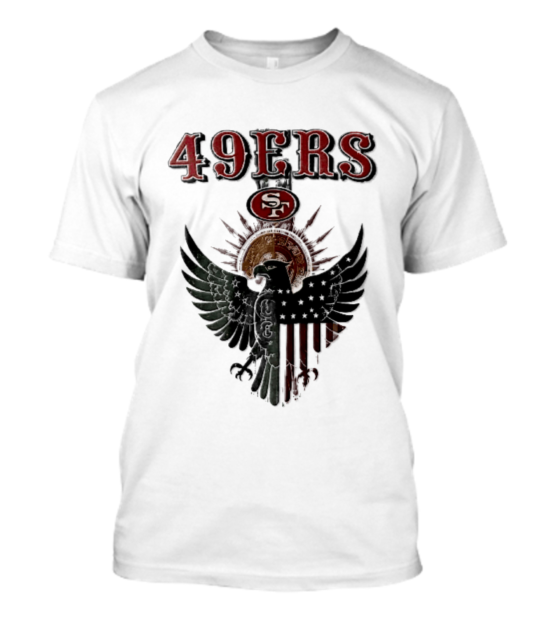 San Francisco 49ers Aztec Sunburst Eagle Mexican American Flag T-Shirt